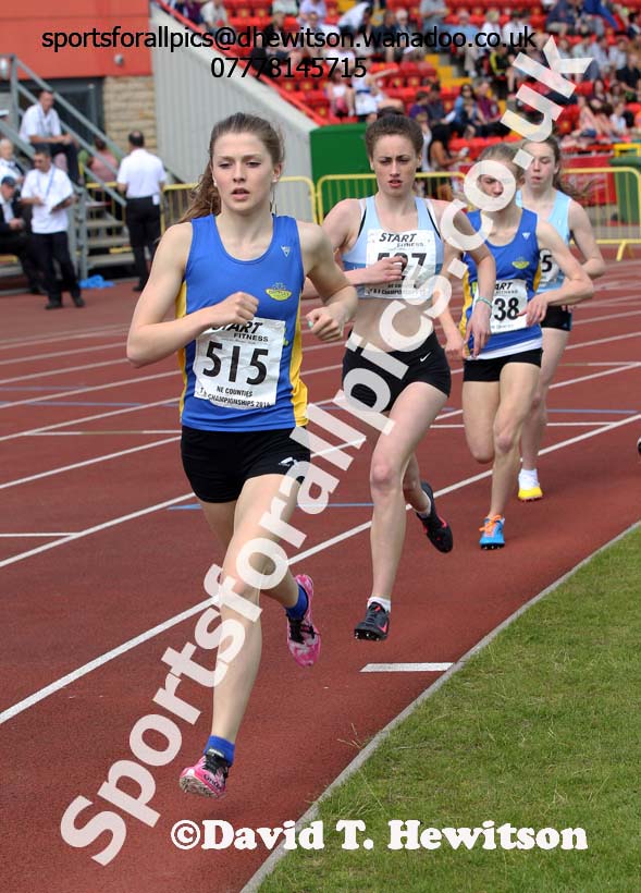 Kate Waugh (Birtley) on her way to winning the under-17 womens 1500 metres at the North Eastern Championships, Gateshead International Stadium.  Photos: David T. Hewitson/Sports for All Pics